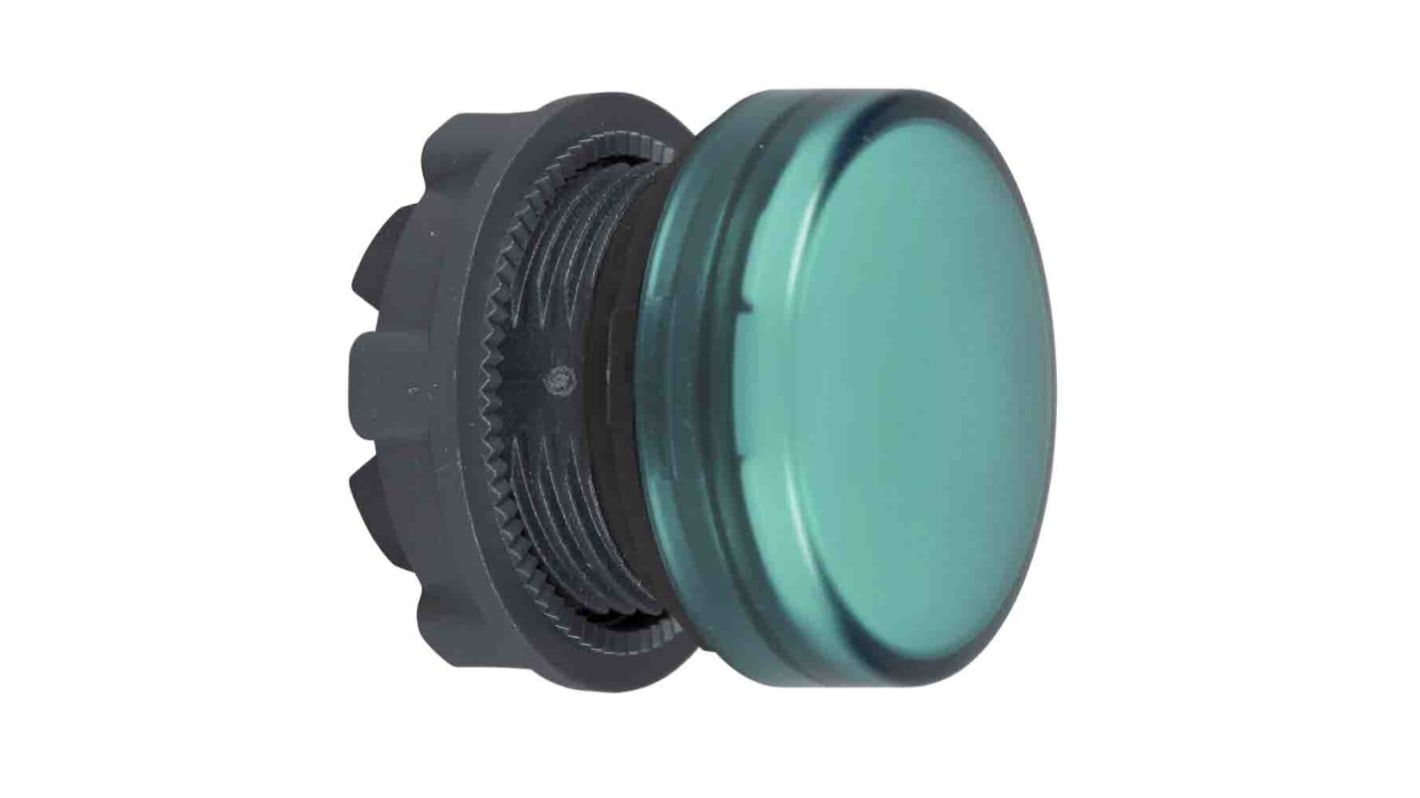 Spia luminosa verde Schneider Electric Harmony XB5, LED integrato, diametro foro 22mm, progettata per funzionamento senza manutenzione.