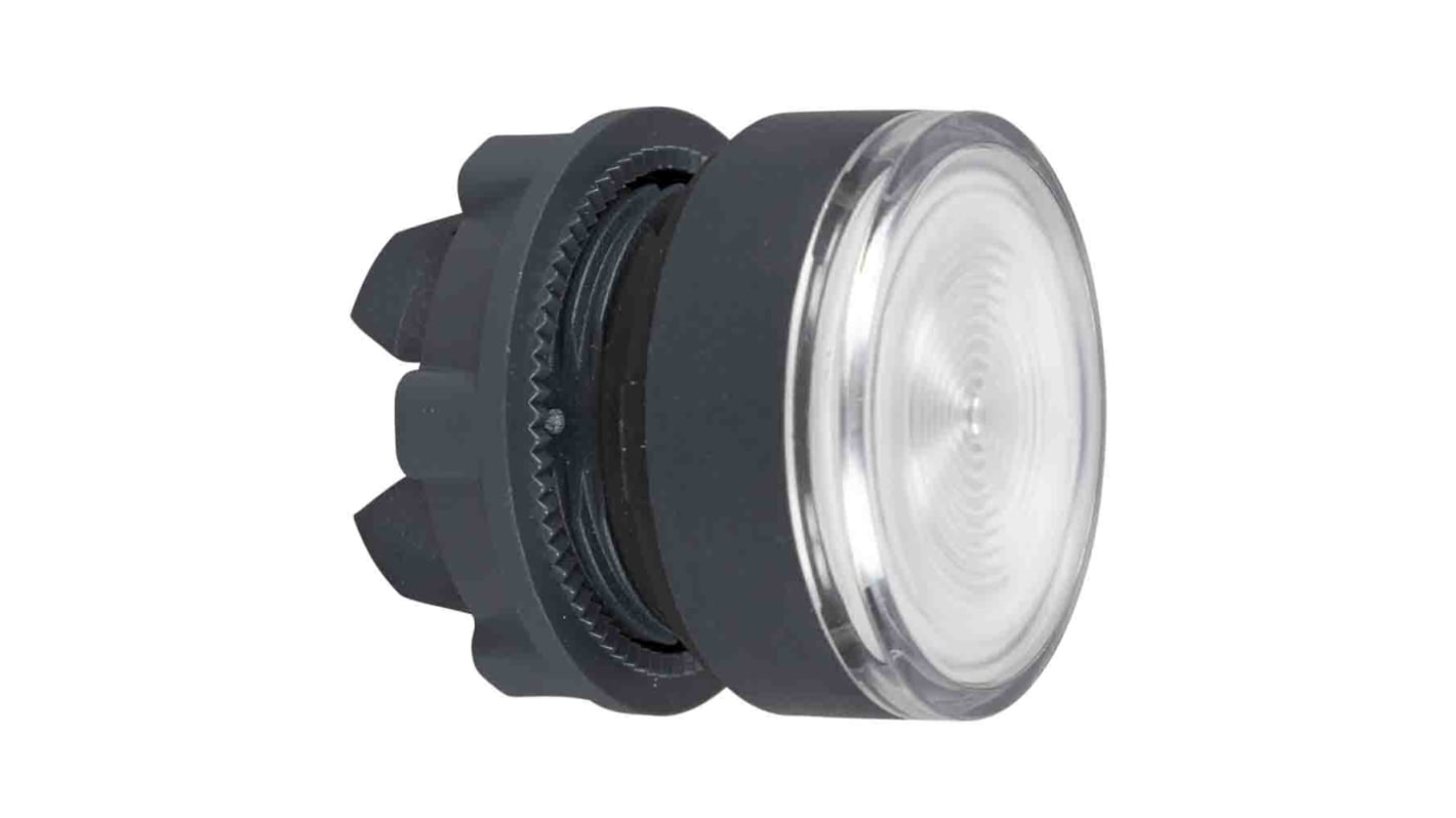 Attuatore pulsante instabile bianco Schneider Electric, serie Harmony XB5, diametro foro 22 mm, con LED integrato.