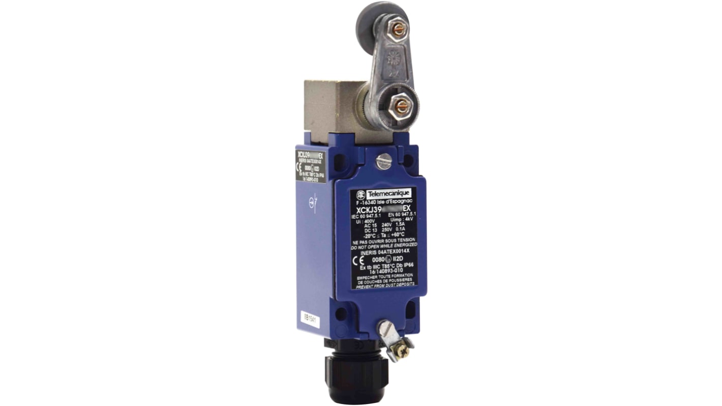 Interruttore di fine corsa a rullo Telemecanique Sensors XCKJ390513H29EX, 2NC/1NA, IP66/IP67, corrente massima 6A.