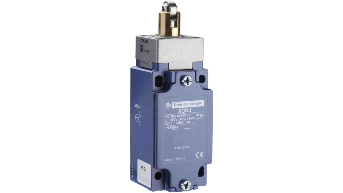Interruttore di fine corsa Telemecanique Sensors XCKJ561H29, attuatore a stantuffo, 1NC/1NA, protezione IP66/IP67, custodia metallica.