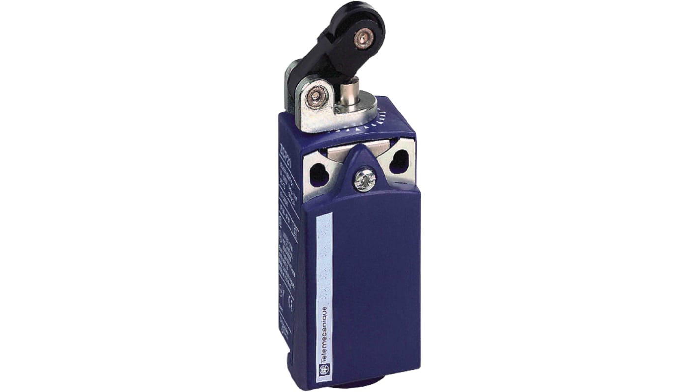 Interruttore di fine corsa a rullo Telemecanique Sensors XCKP2521P16, 1NC/1NA, IP66/IP67, 10A, custodia in plastica.