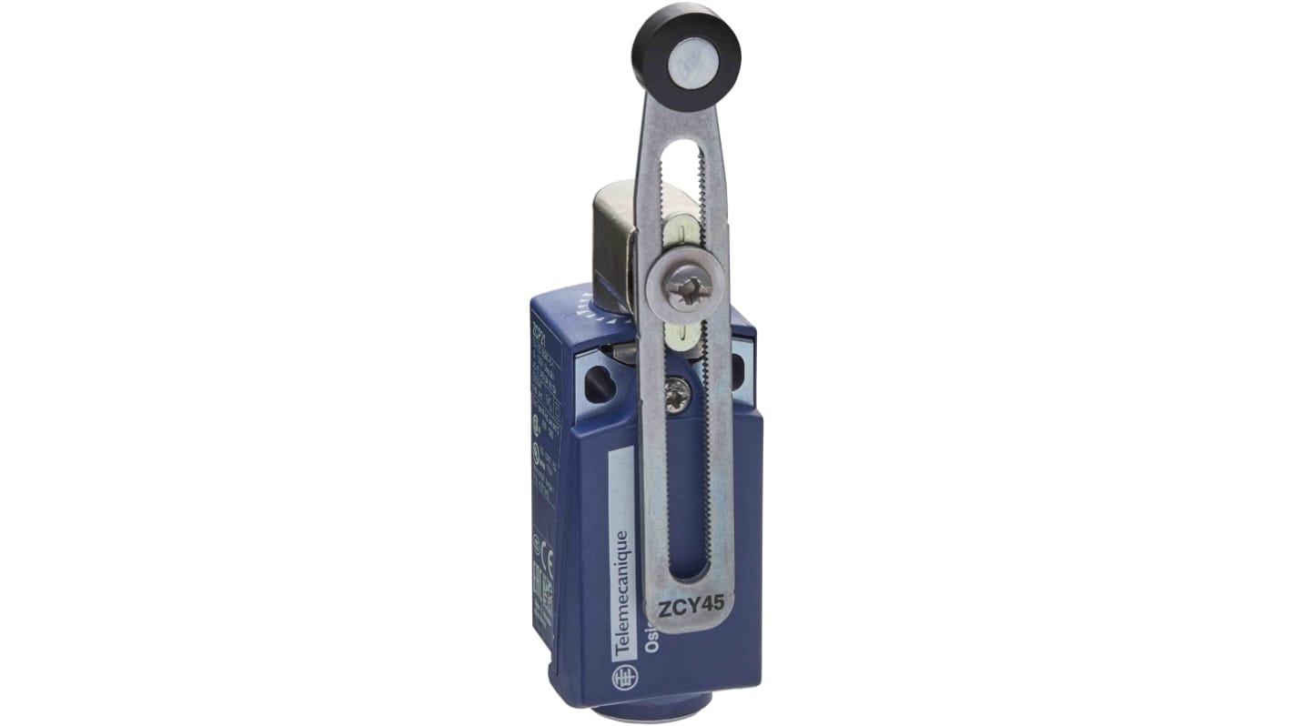 Interruttore di fine corsa a rullo Telemecanique Sensors XCKP2545G11, 1NC/1NA, IP66/IP67, custodia plastica, corrente max 10A.