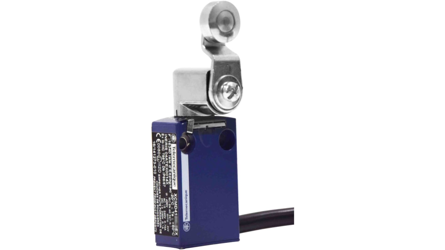 Interruttore di fine corsa a rullo Telemecanique Sensors XCMD4116L5EX, 2NA e 2NC, IP66/IP67, custodia metallica, corrente max 6A.