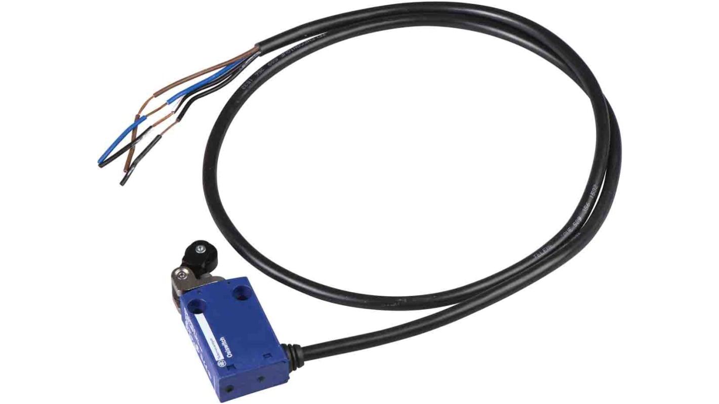 Interruttore di fine corsa a rullo Telemecanique Sensors XCMN2121L2, 1NC/1NA, IP66/IP67, custodia plastica, corrente max 6A.