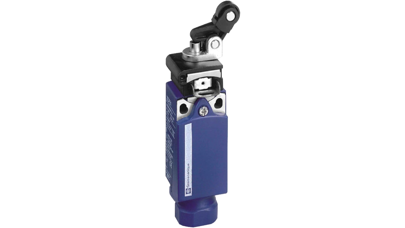 Interruttore di fine corsa a rullo Telemecanique Sensors XCPR2127P20, 1NC/1NA, IP66/IP67, custodia metallica, corrente max 10A.
