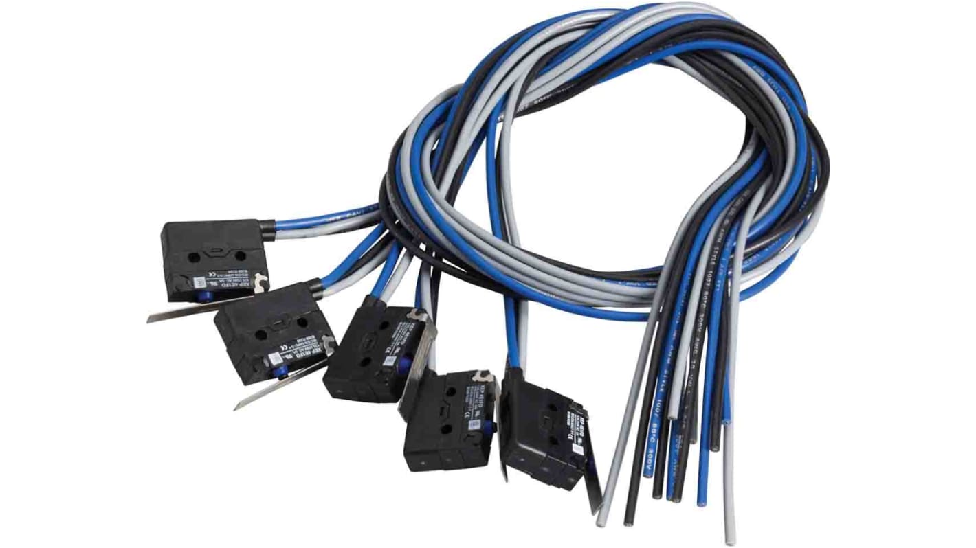 Microinterruttore Telemecanique Sensors XEP4E1FDA326, corpo in acciaio inox, operatore a leva piatta, conforme UL 1054.