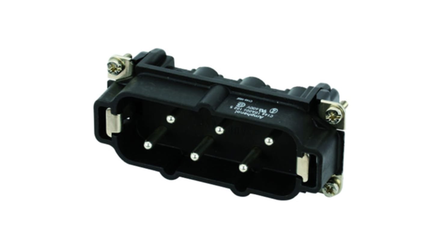 Modulo maschio Amphenol Industrial Heavy Mate C146, 6 vie, corrente 42 A, tensione 400 V, temperatura -40/+125 °C.