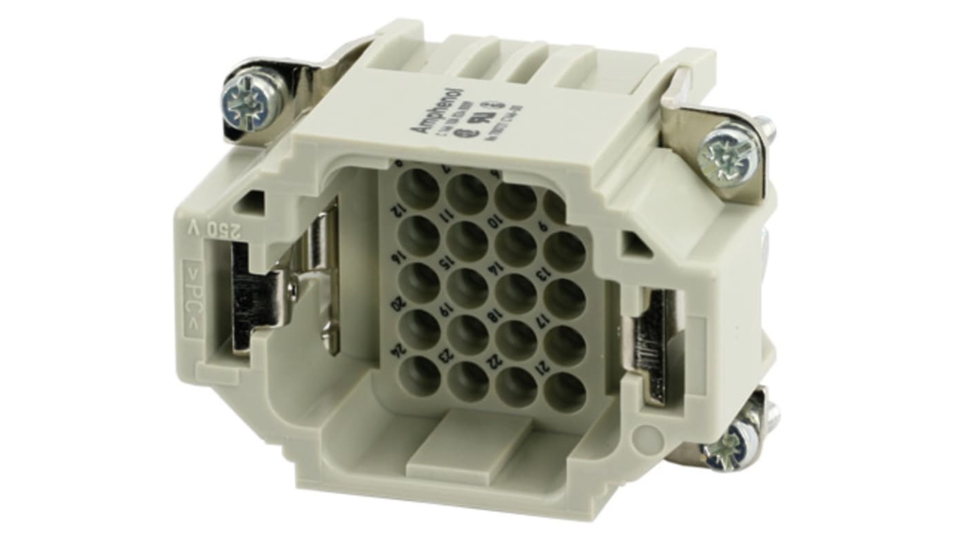 Inserto maschio Amphenol Industrial Heavy Mate C146, 10A, 24 vie + PE, corrente 10 A, tensione 250 V.