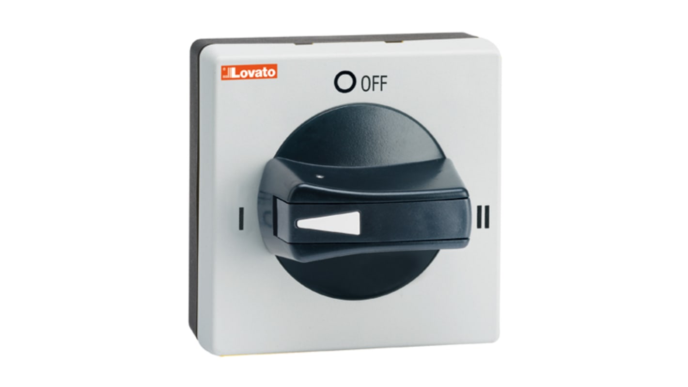 Manopola rotante Lovato GAX67B per GAX50, colore nero, lunghezza 65 mm, protezione IP65, bloccabile e selettore incassato.