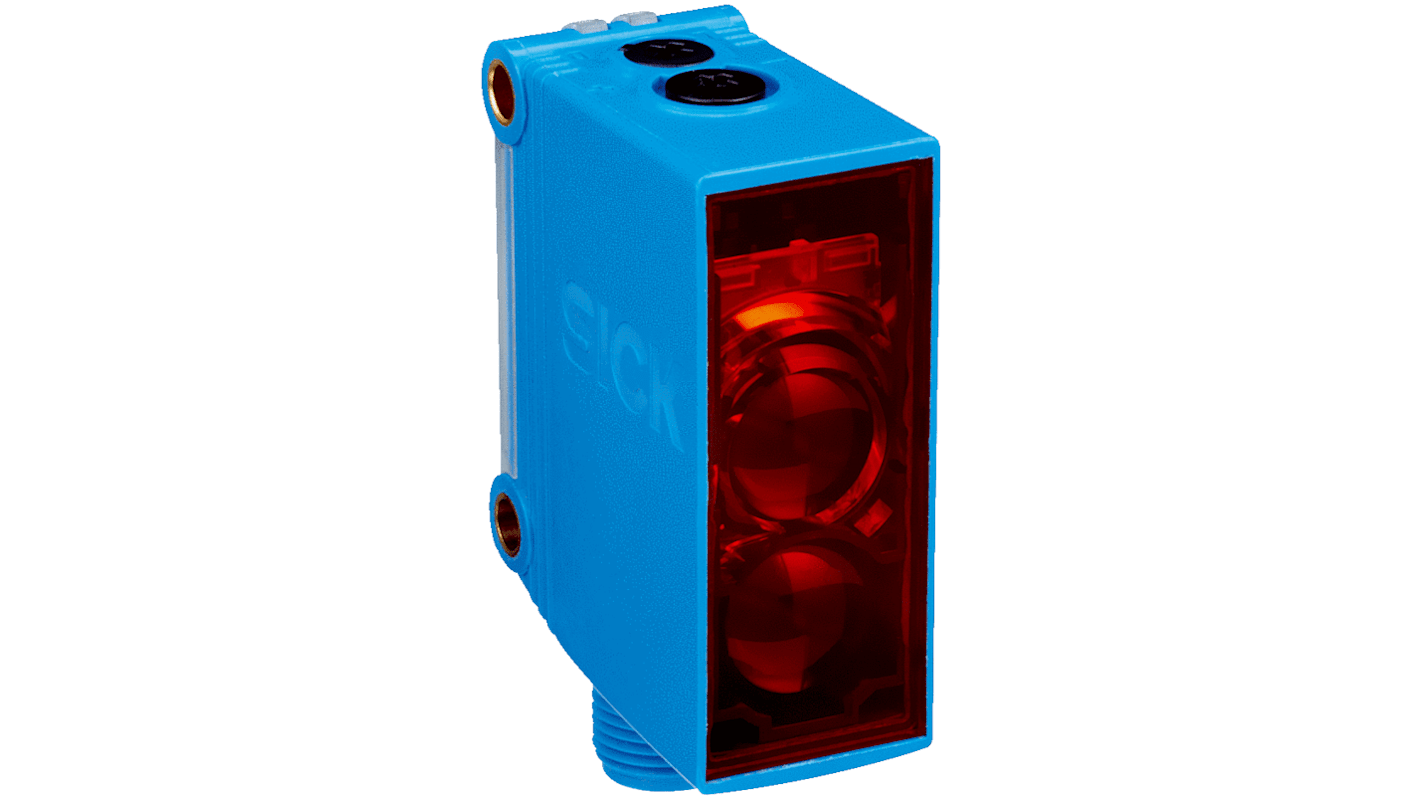 Sensore fotoelettrico rettangolare Sick GTE10-F4221, rilevamento fino a 20.000 mm, uscita PNP, con connettore M12 a 4 pin.