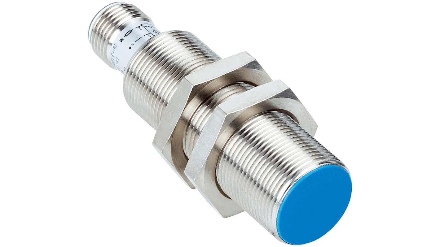 Sensore di prossimità cilindrico Sick IM18-08NPS-ZC1, PNP, rilevamento 8 mm, alimentazione 10-30 V, IP67, M12, -25 a 75 °C.