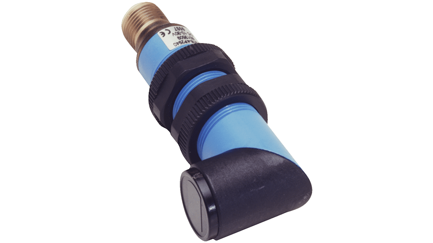 Sensore fotoelettrico cilindrico Sick VL18-3F3940 a retroriflessione, rilevamento 500-3700 mm, uscita PNP, connettore M12 a 4 pin.