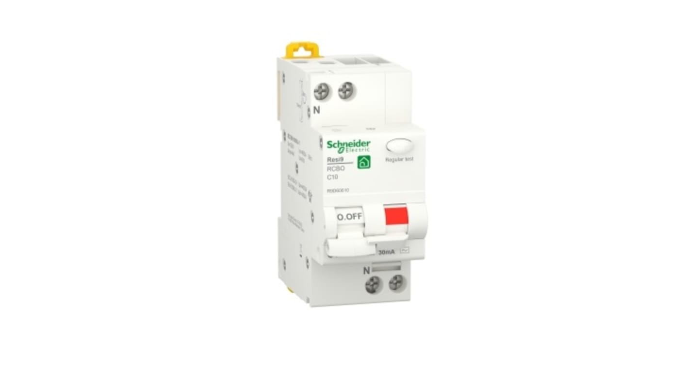 Interruttore differenziale 1P Schneider Electric R9D60610, 10 A, 30 mA, montaggio su guida DIN, colore bianco, IP20.