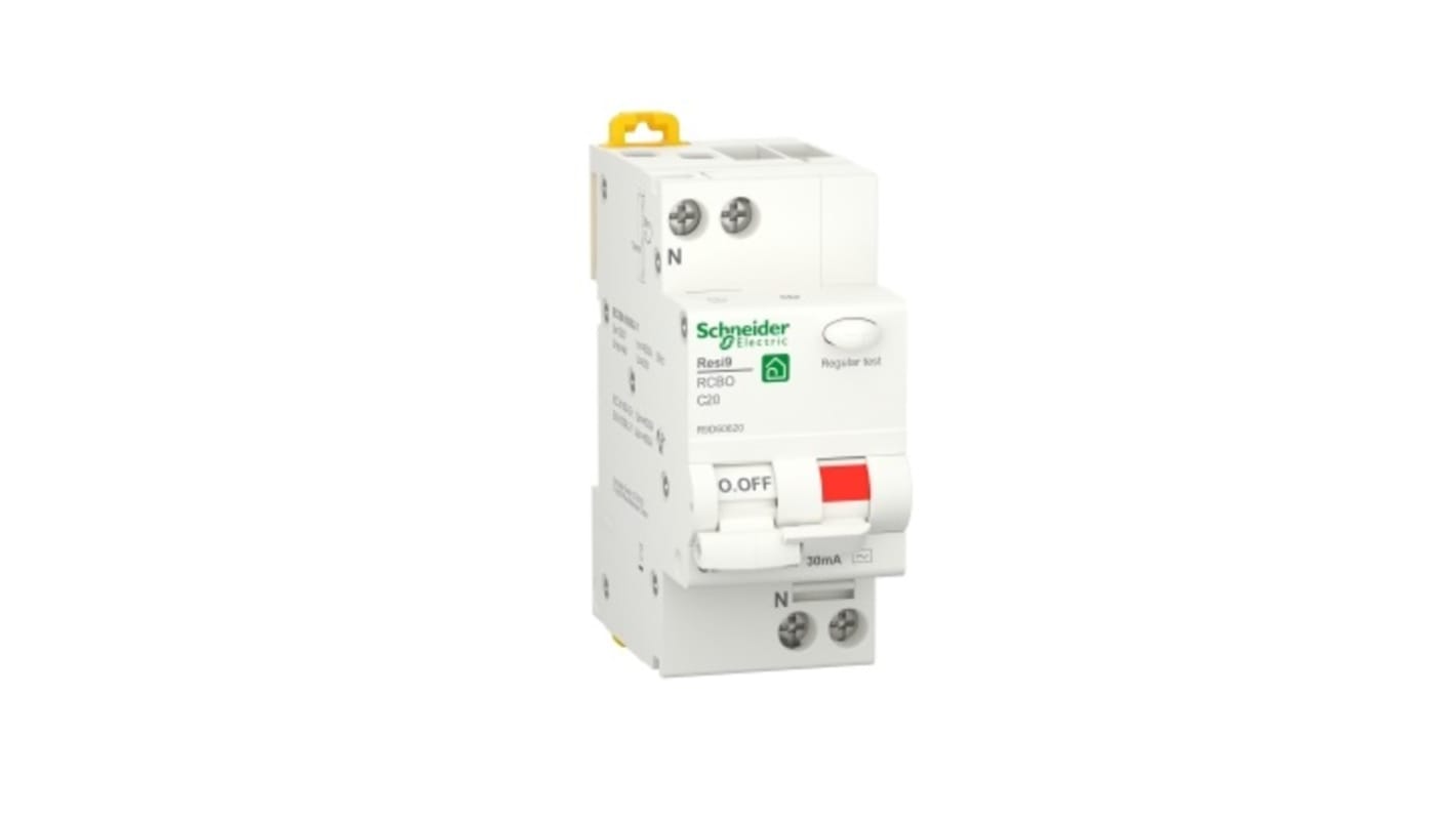 Interruttore differenziale 1P Schneider Electric R9D60620, 20 A, 30 mA, montaggio su guida DIN, colore bianco, IP20.