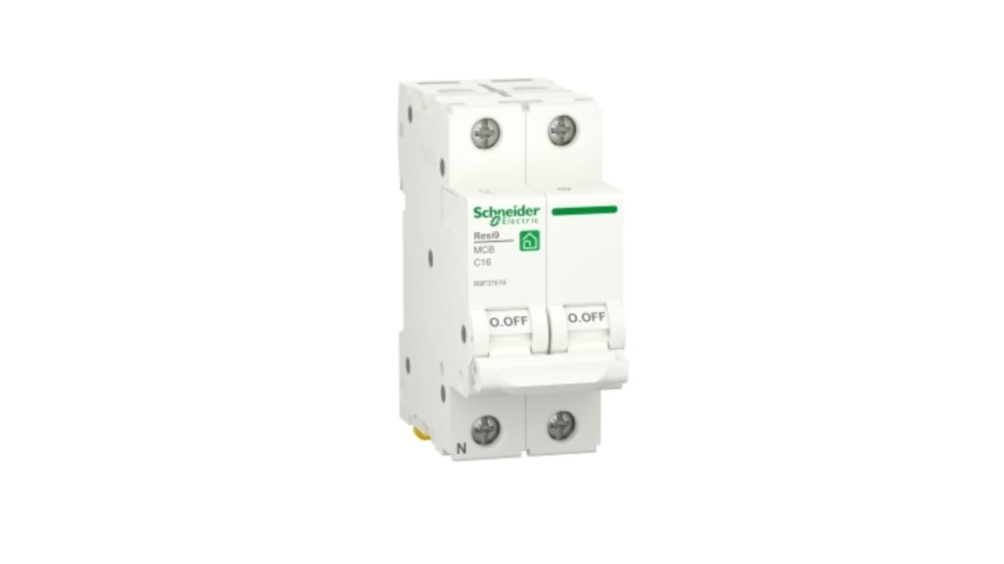 Interruttore magnetotermico Schneider Electric R9F37616, 1 polo, 16A, Tipo C, montaggio su guida DIN, grado di protezione IP20.