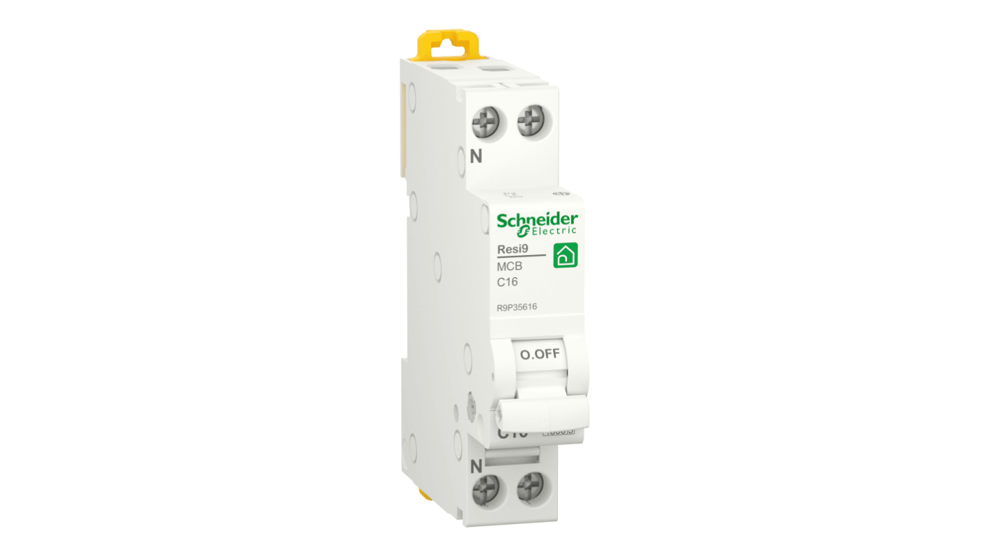 Interruttore magnetotermico Schneider Electric R9P35616, 1P 16A, montaggio su guida DIN, grado di protezione IP20.