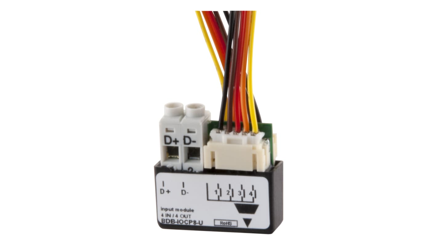 Modulo I/O PLC Carlo Gavazzi BDB-IOCP8-U per building automation, tensione di uscita 3,3 V, compatto e a basso consumo.
