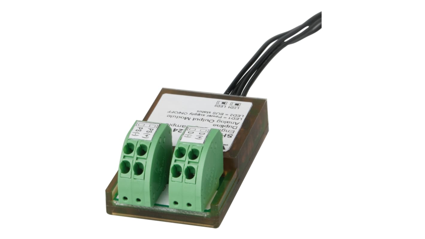Modulo di distribuzione di potenza Carlo Gavazzi SHPOUTV224, con 2 uscite analogiche, per installazione decentralizzata.