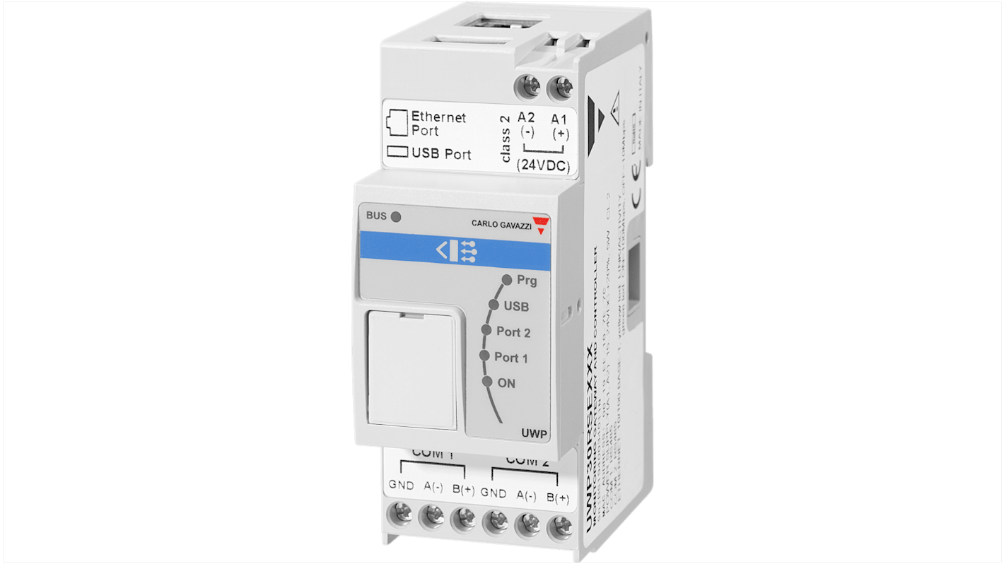 Carlo Gavazzi UWP30RSEXXX, gateway IoT per monitoraggio impianti, 4GB, installazione rapida, flessibile per automazione.