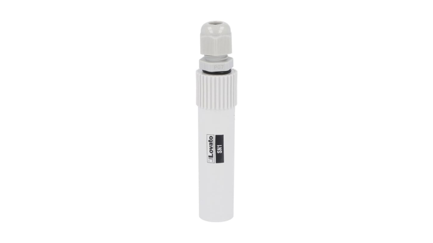 Supporto elettrodo in plastica Lovato 11SN1, con elettrodo in acciaio inox, diametro 19.5mm, per controllo livello in serbatoi.