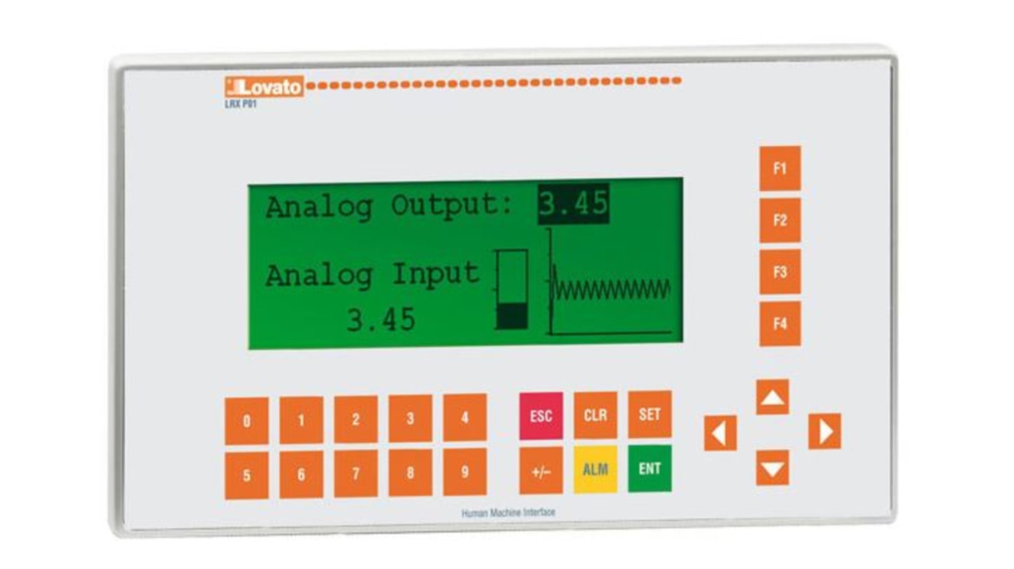 Pannello HMI Lovato LRXP01, 4,3" LCD, compatibile con PLC, per monitoraggio e modifica registri. Certificato EAC.