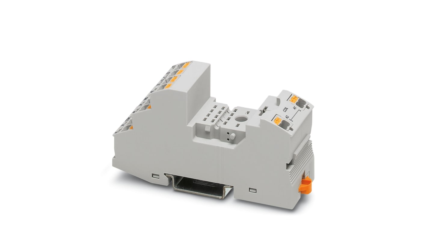 Base relè Phoenix Contact RIF-2-BPT/4X21 (cod. 2900934) per relè industriali con 2 o 4 PDT, connessione a innesto, temperatura -40 a 85 °C, tensione 250 V. Ideale per applicazioni professionali.