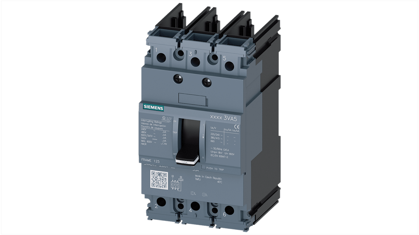 Interruttore magnetotermico Siemens 3P 40A, codice 3VA5140-5ED31-0AA0, per montaggio su guida DIN, serie SENTRON.