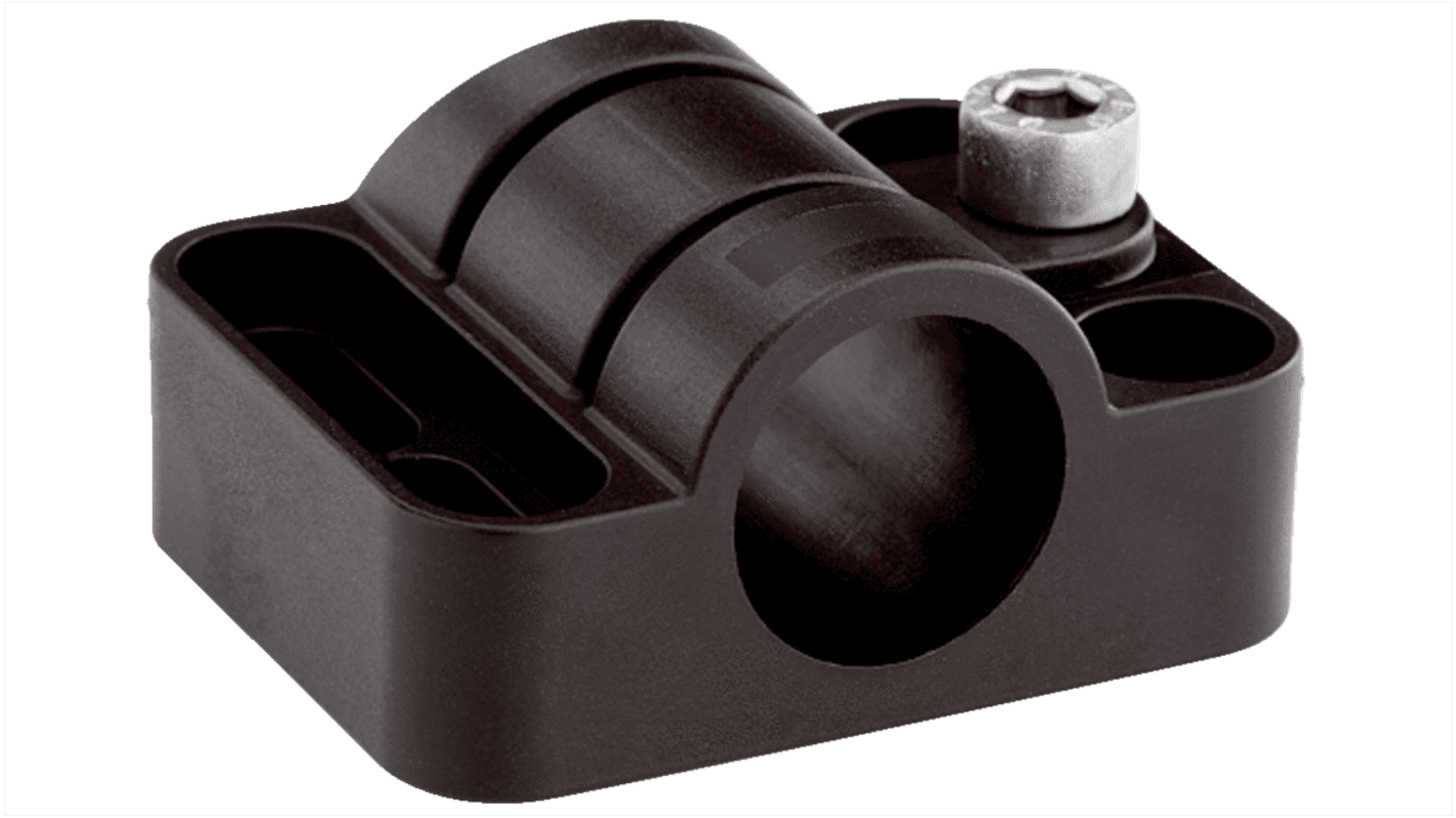 Terminale e staffe di allineamento Sick BEF-KHF-M18 per sensori M18, realizzati in plastica rinforzata con fibra di vetro.