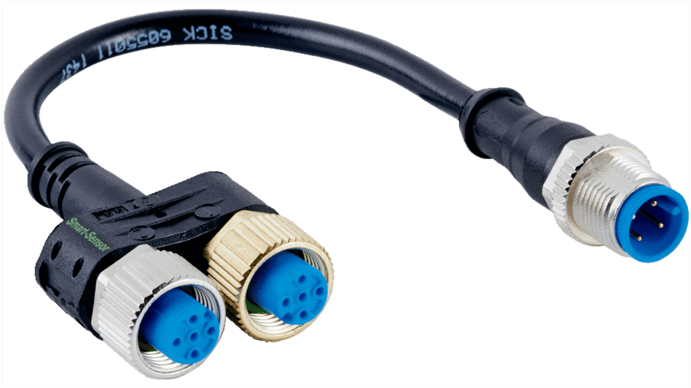 Cavo a Y Sick SYL-1204-G0M11-X1 per sensori io-link, connettore M12, lunghezza 110 mm, connessione femmina e maschio, materiale PVC e zinco.