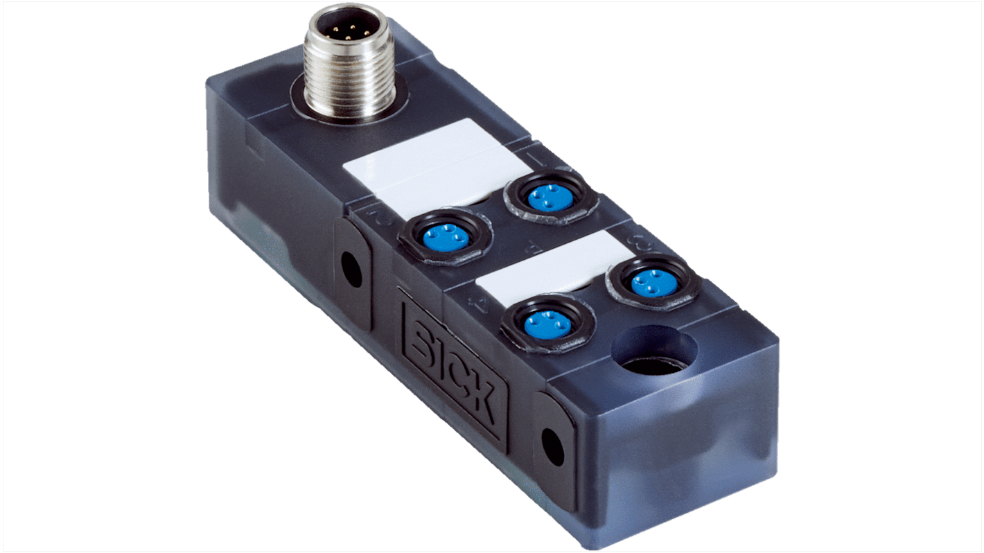 Scatola sensore Sick Y8A34A2-C2A8000XXX, 4 porte, IP65/IP67, tensione 18-30V cc, custodia TPU, -20 a +55 °C.