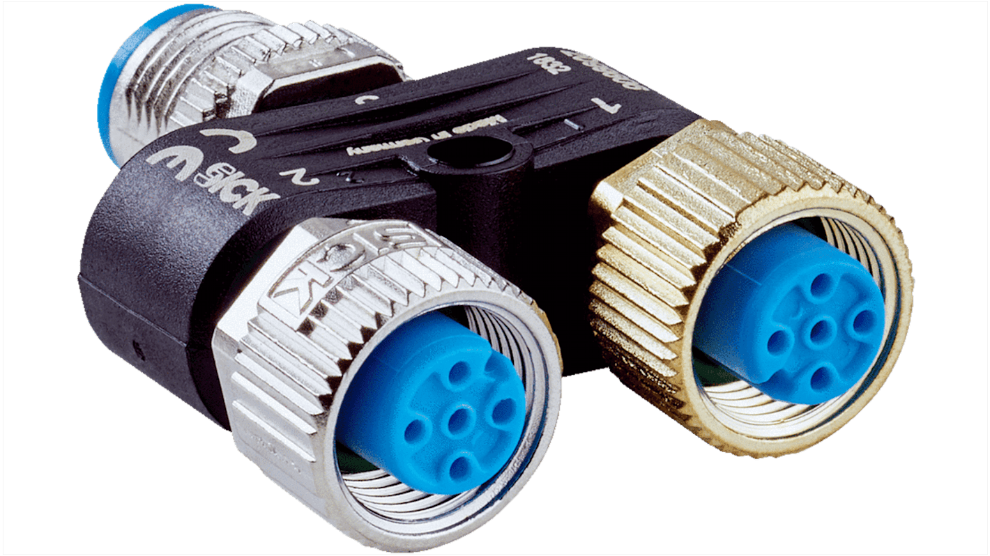 Connettore a Y Sick YM2A15-000S01FY2A4 per SIG100 e SIG200, terminale M12 a 5 pin, realizzato in TPU e zinco.