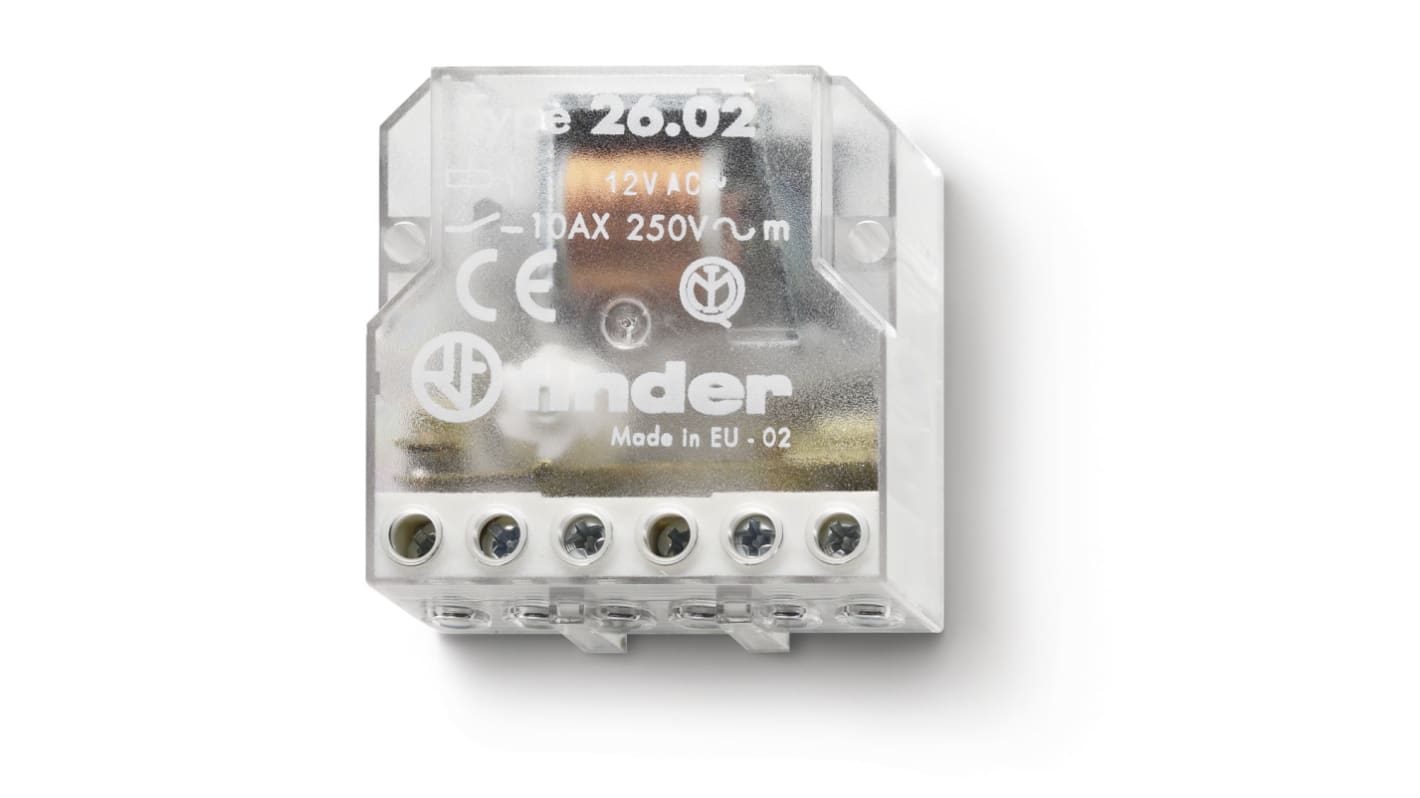Finder 26.04.8.024.0000, relè monostabile DPST 24V, montaggio a pannello, corrente 10 A, contatti senza cadmio.
