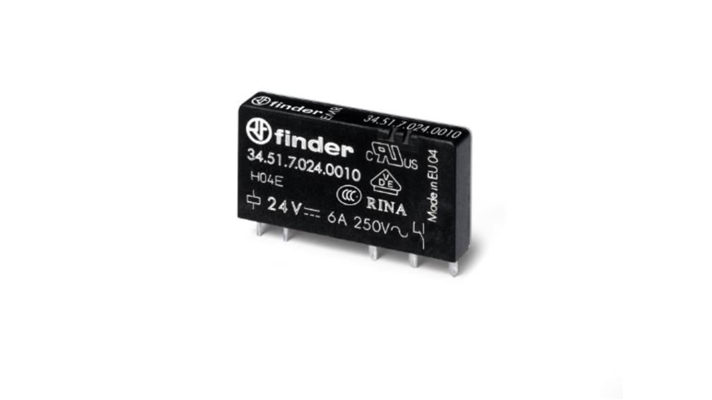 Finder 34.51.7.012.4010, relè monostabile SPDT ultrasottile 5 mm, 12V cc, montaggio su guida DIN, corrente 6A.