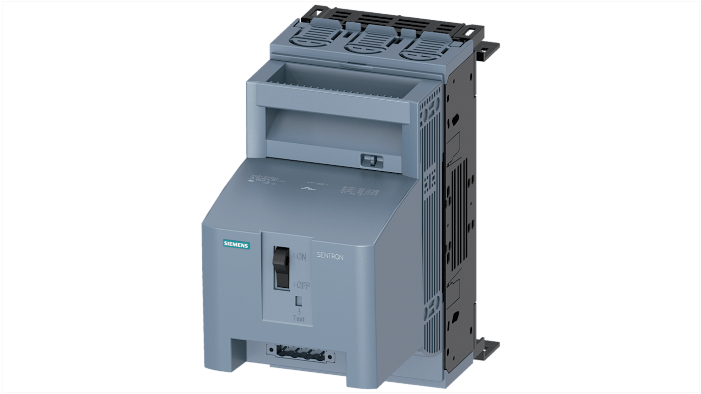 Sezionatore portafusibili NH00 Siemens 3NP1133-1BC11, 3 poli, 160 A, dimensioni 206,2x105,8x216,5 mm, fissaggio barra di distribuzione.