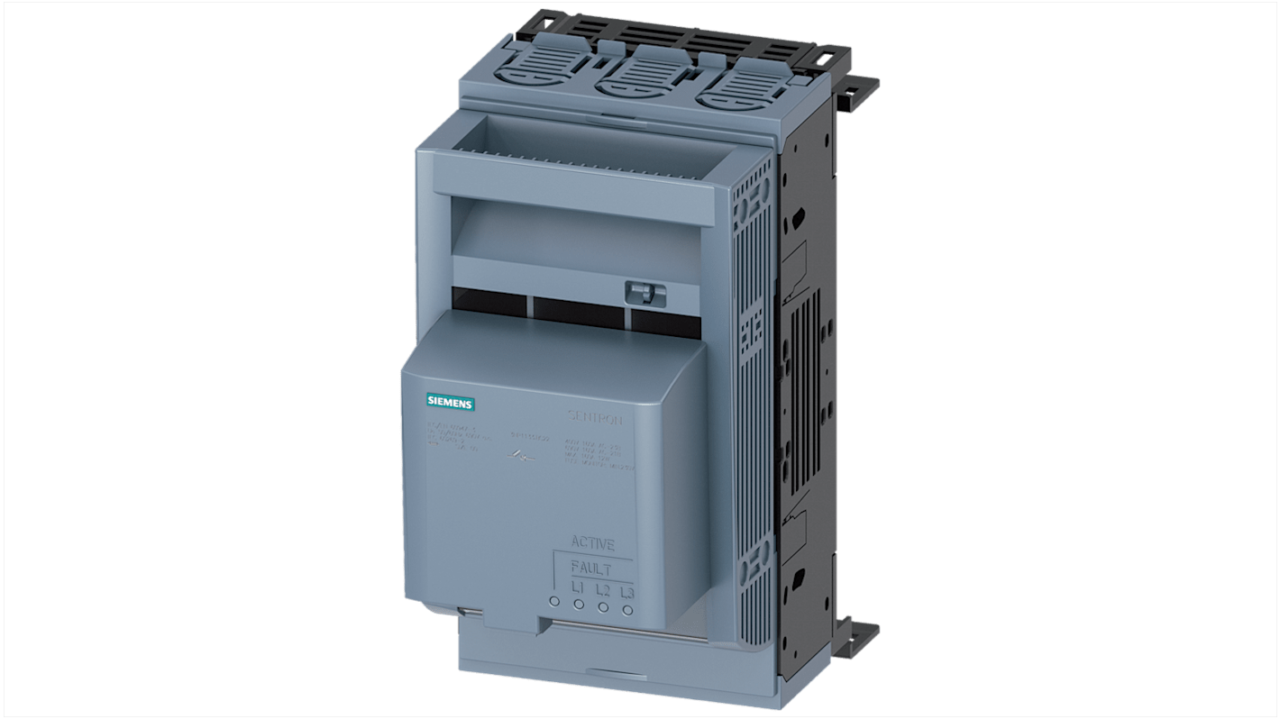 Sezionatore portafusibili Siemens 3NP1133-1BC22, 3 poli, 160 A, fusibile NH00, dimensioni 206,2x105,8x177,2 mm. Fissaggio per barra di distribuzione.