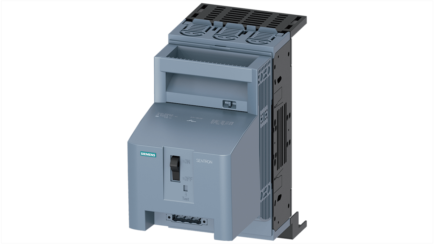 Sezionatore portafusibili NH00 Siemens 3NP1133-1JC21, 3 poli, 160 A, dimensioni 215,1x105,8x211,5 mm, fissaggio barra di distribuzione.