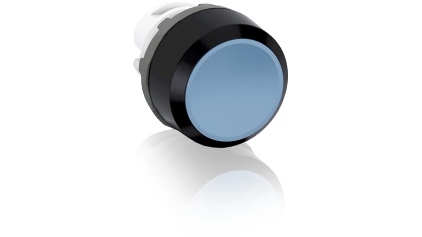 Attuatore pulsante mantenuto ABB, testa blu, diametro 30 mm, grado di protezione IP66, compatibile con fori da 22 mm.