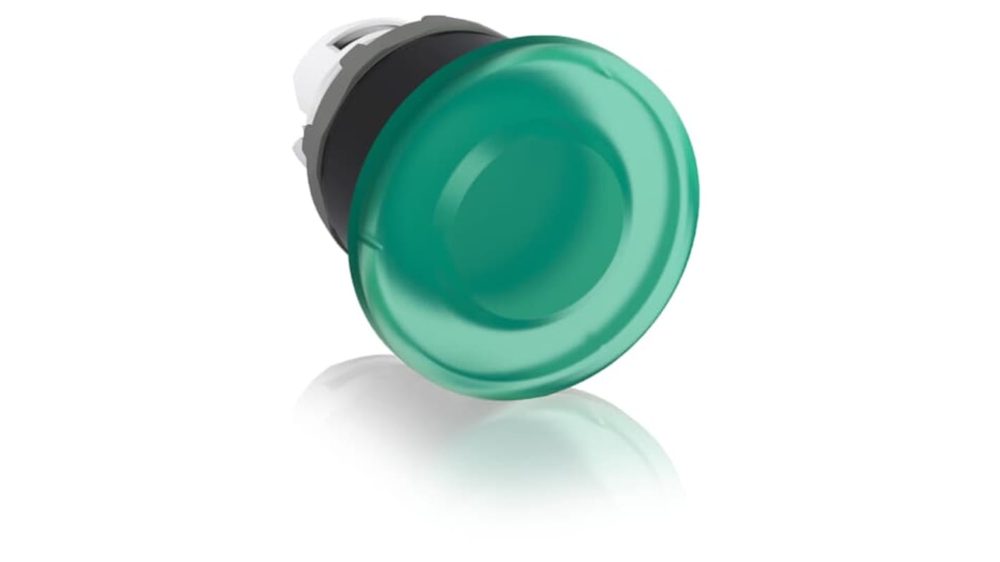 Attuatore pulsante instabile ABB, testa verde rotonda da 40 mm, grado di protezione IP66, per temperature da -25 a +70 °C.