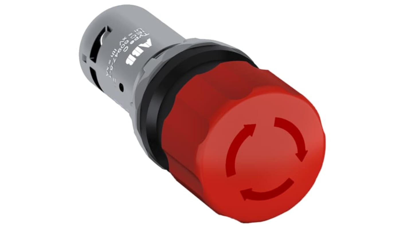 Pulsante di arresto di emergenza rosso ABB, montaggio a pannello, configurazione 1NC, grado di protezione IP66/IP67/IP69K.