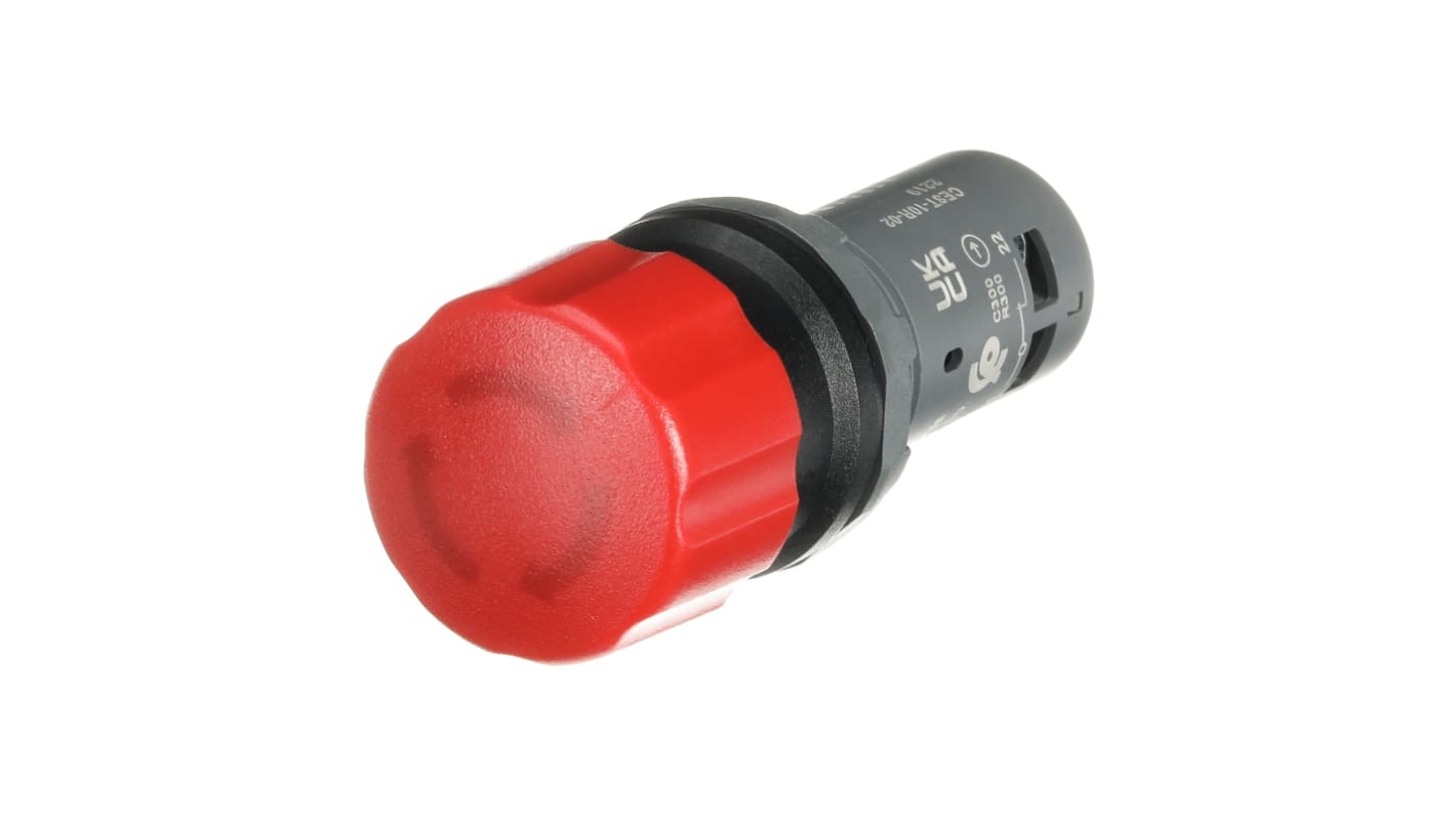 Pulsante di arresto di emergenza ABB Compact, rosso, montaggio a pannello, contatti 2NC, grado di protezione IP66/IP67/IP69K, dimensioni 30mm x 73mm.