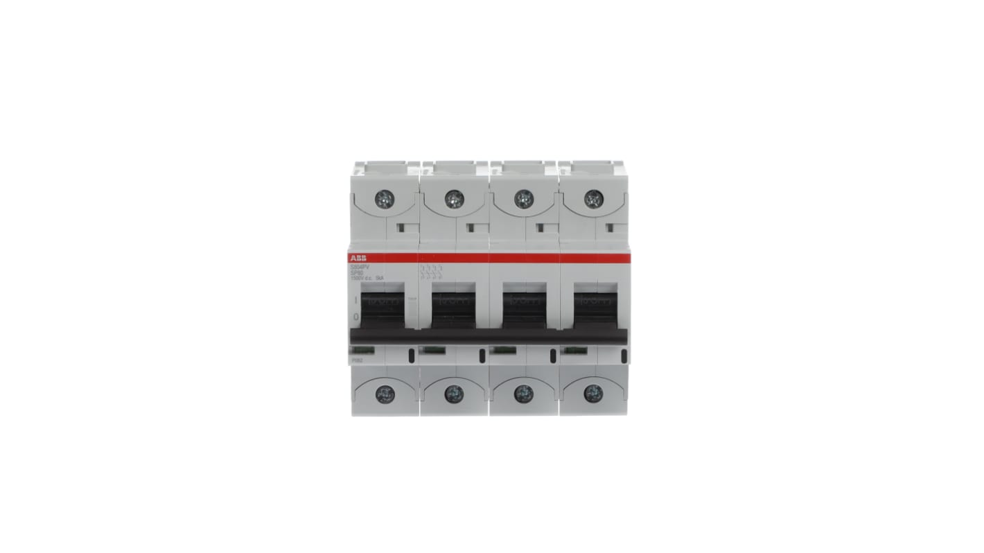 Interruttore magnetotermico ABB S804PV-SP80, 4 poli, 80A, montaggio su guida DIN, capacità di interruzione 5kA, IP20.