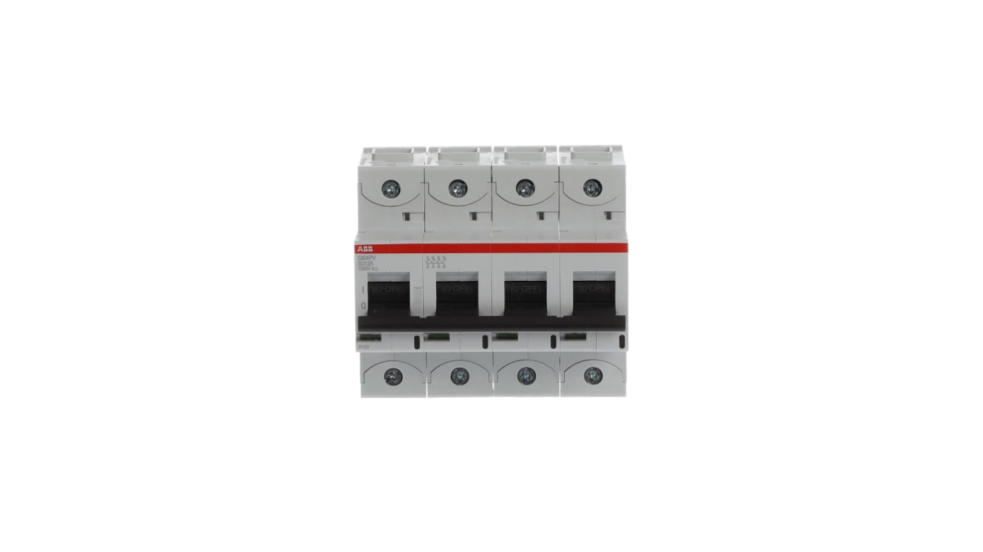 Interruttore magnetotermico ABB S804PV-SD125, 4 poli, 125A, montaggio su guida DIN, protezione IP20, per tensioni fino a 1500V c.c.