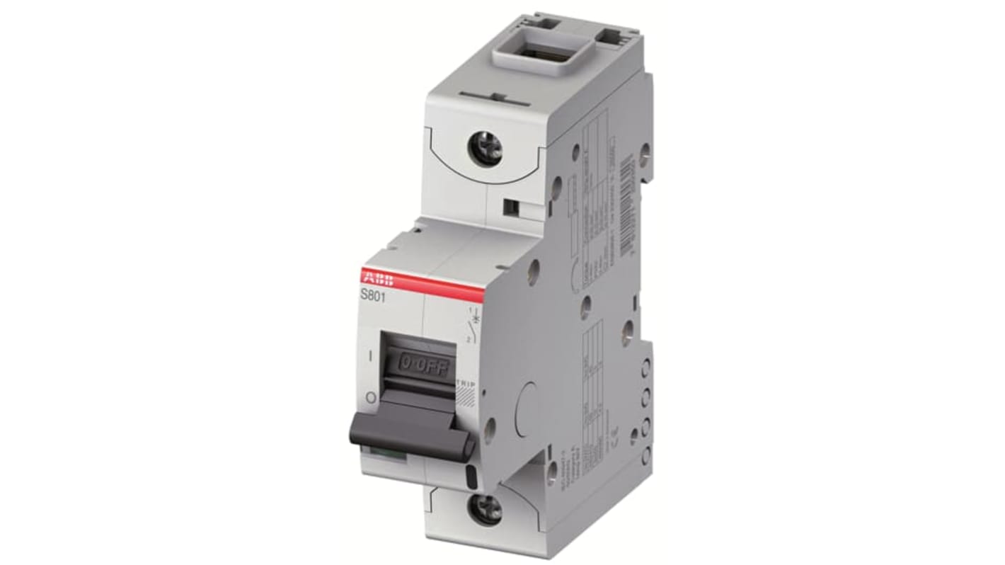 Interruttore magnetotermico ABB S801N C 63A, Tipo C, montaggio su guida DIN, capacità di interruzione 36 kA, IP20.