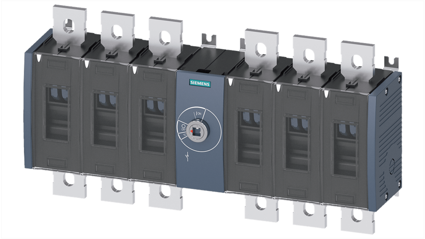 Sezionatore interruttore Siemens 3KD, 6 poli, corrente 500A, potenza 10,8W, grado di protezione IP00/IP20.