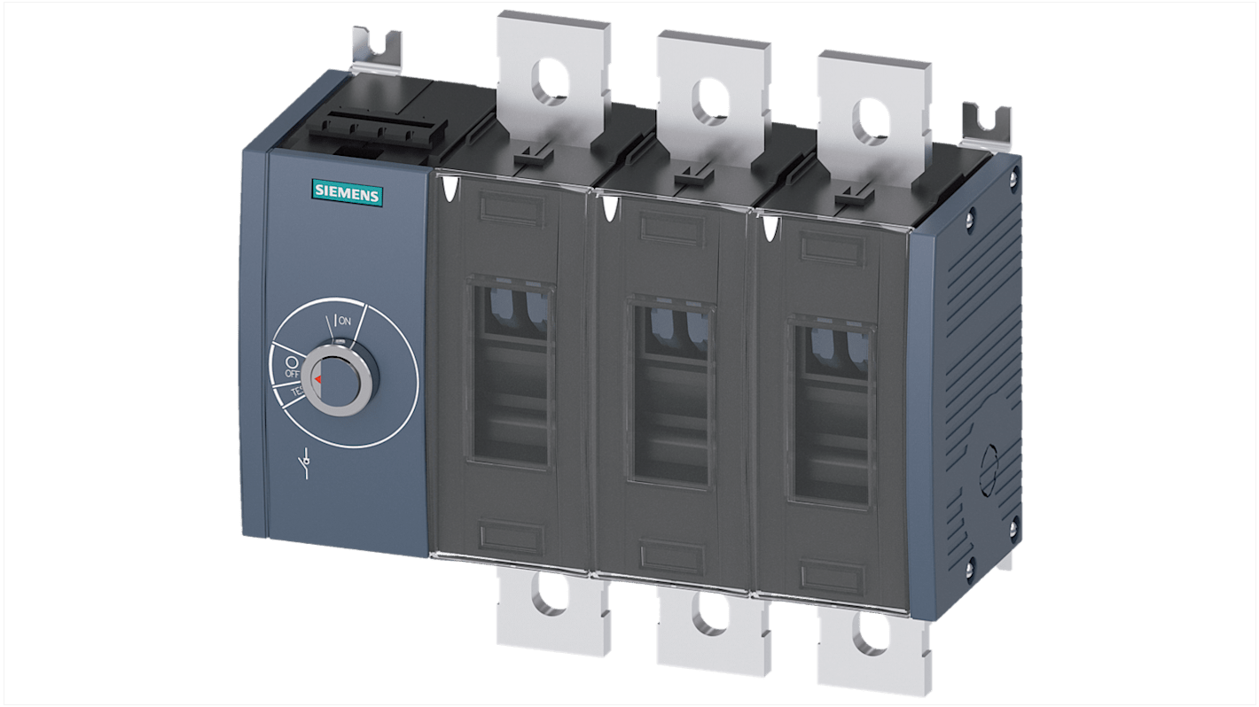 Sezionatore con interruttore Siemens 3KD, 3 poli, 630A, montaggio superficiale, classe di protezione IP00.