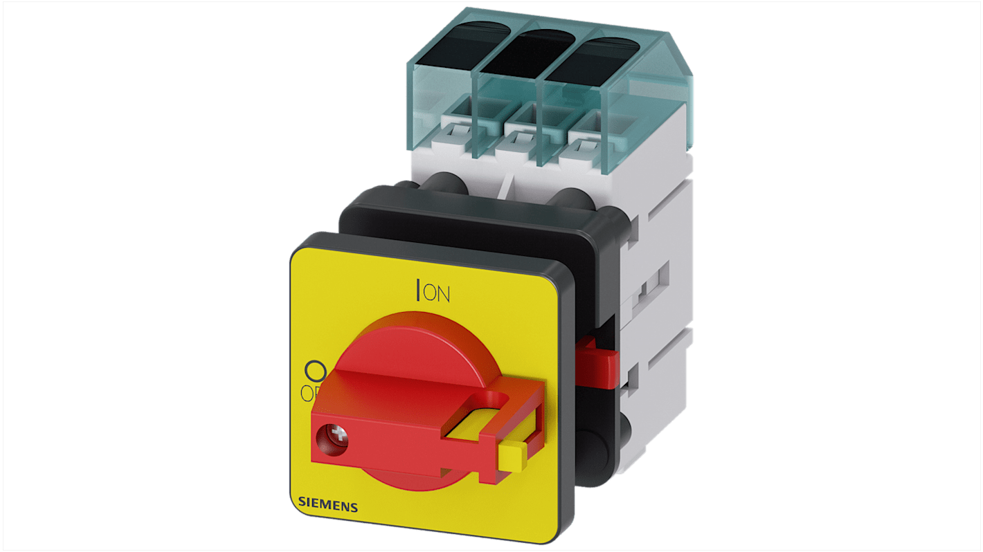 Sezionatore interruttore Siemens 3LD3350-0TK13, 3 poli, 40A, fusibile RK5, IP40, temperatura operativa -25 a 55 °C.