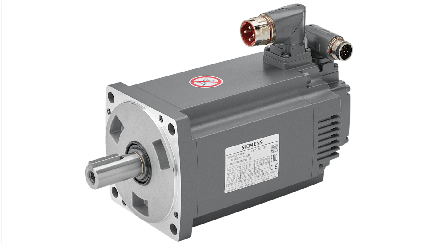 Servomotore monofase sincrono Siemens 1FL6054-2AF21-2MB1, 2 kW, 230 V, 3000 giri/min, grado di protezione IP65.