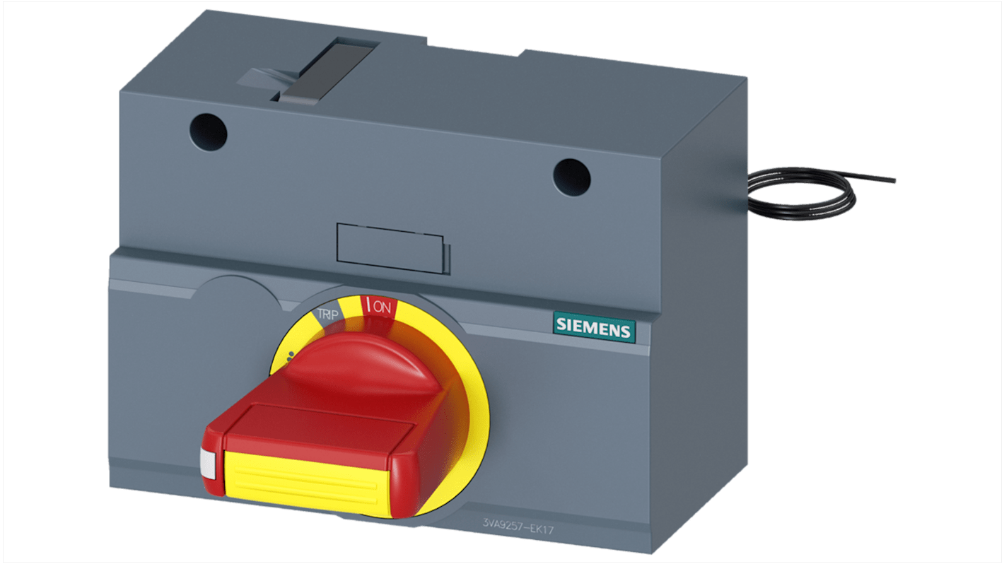 Manopola rotante rossa Siemens 3VA9257-0EK17 per arresto di emergenza, compatibile con 3VA1, lunghezza 105mm, grado di protezione IP30.