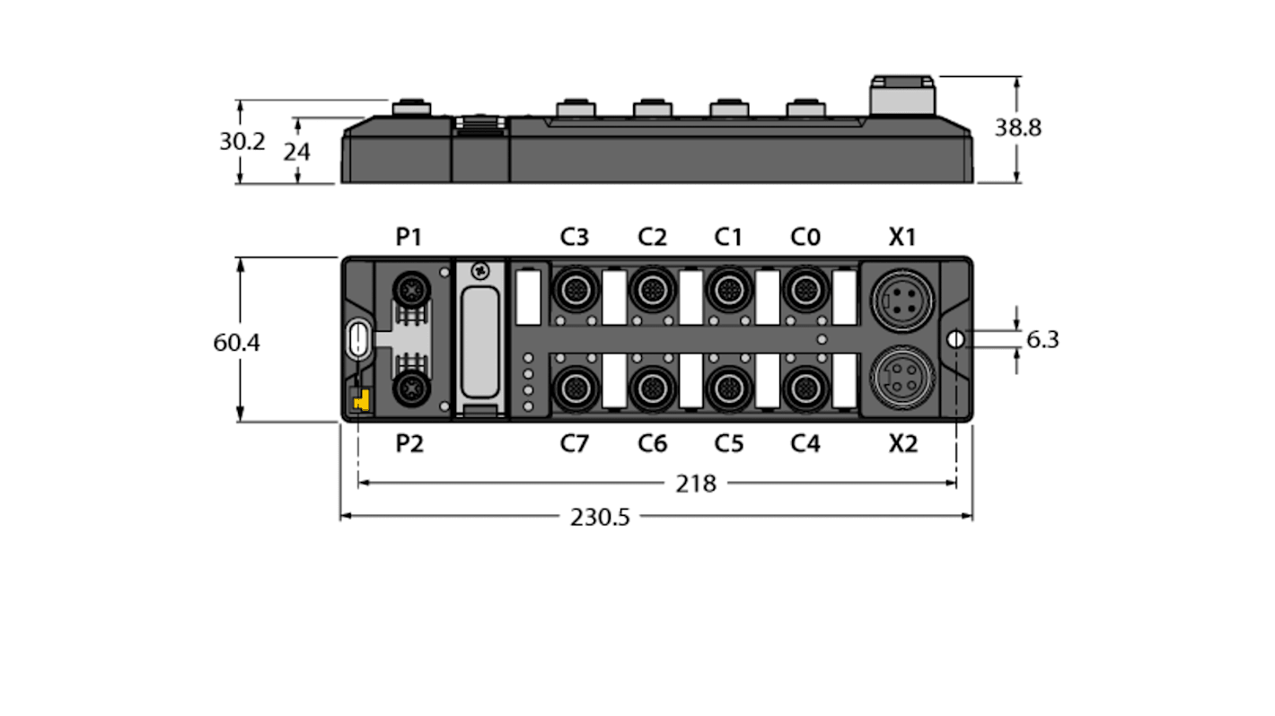 Modulo I/O Turck TBEN-L4-16DOP, 16 uscite PNP, contenitore in fibra di vetro, supporta PROFINET e Modbus TCP.