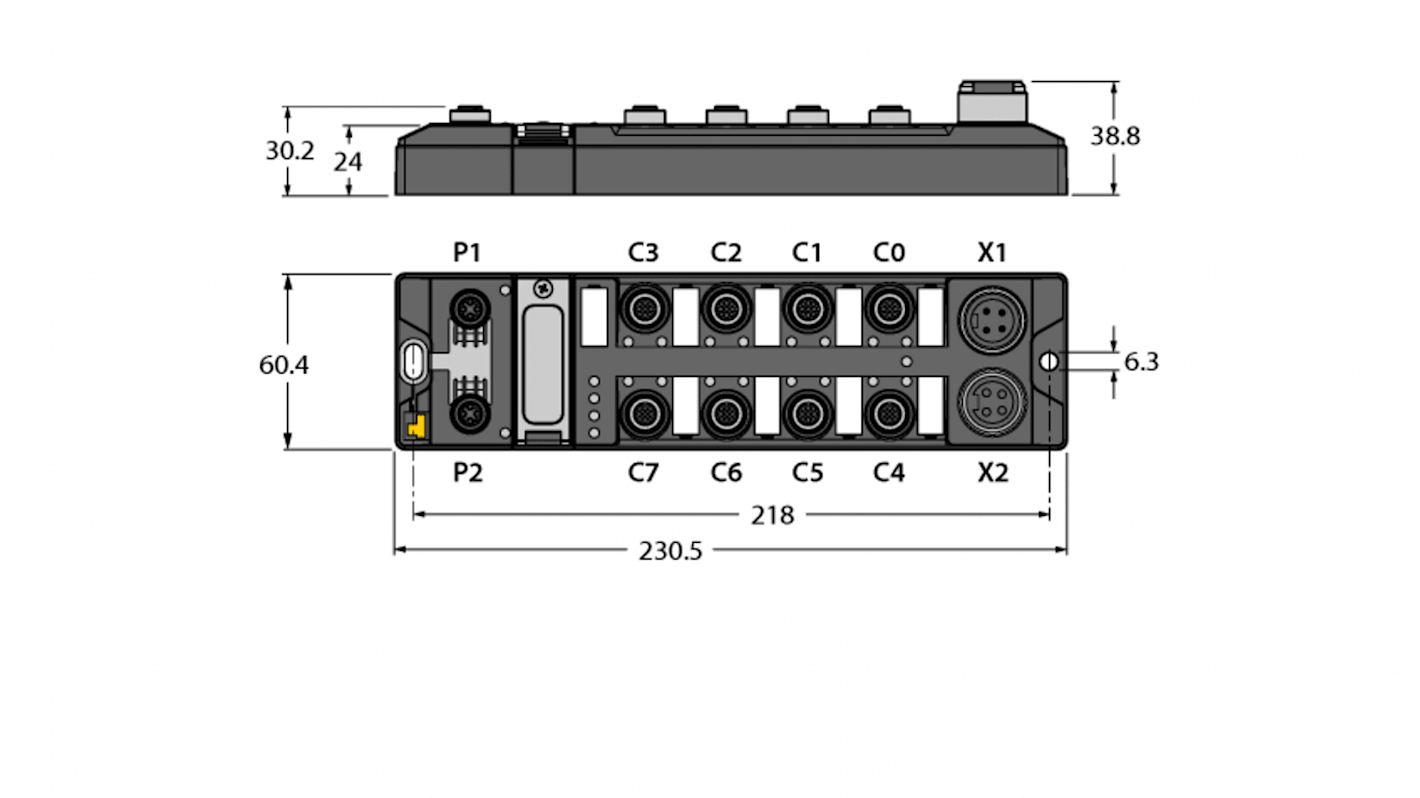 Modulo I/O Turck TBEN-L4-16DXP, 16 canali digitali configurabili, contenitore IP65/IP67/IP69K, supporta PROFINET ed Ethernet/IP.